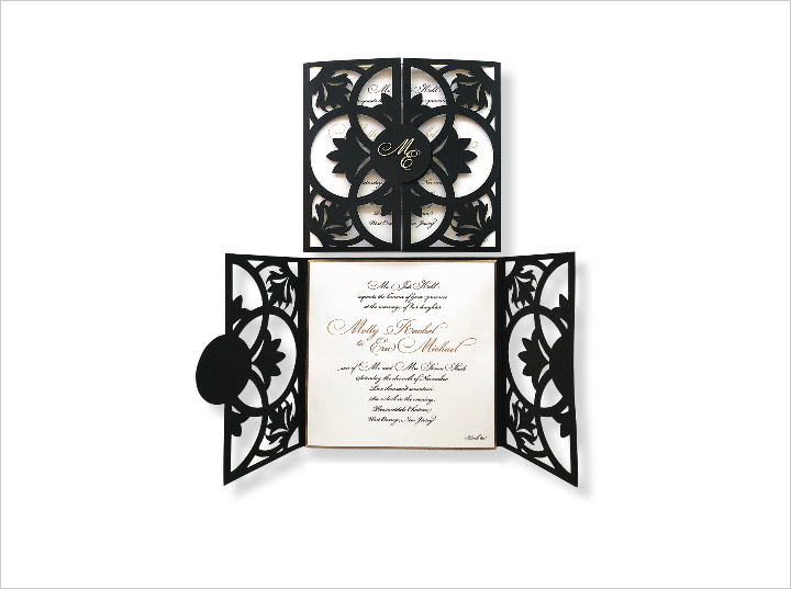 monogram wedding invitation wrapped in love black laser cut invite by redbliss design
